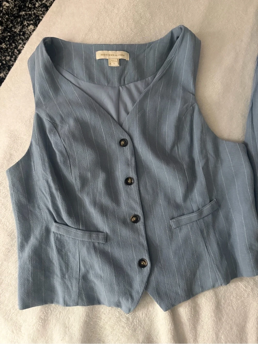 Women’s Light Blue Pinstripe Vest and Elastic-Waist Pants Matching Set